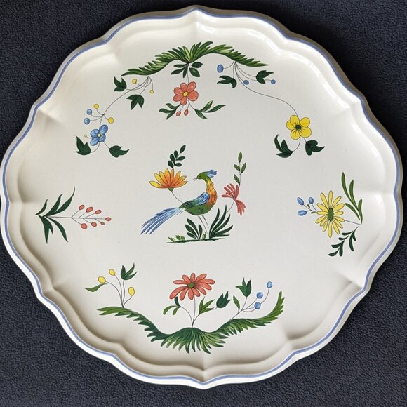 2008 GIEN France Oiseaux de Paradis Eared/Handled Cake Plate 12.25" NEW - Picture 1 of 8